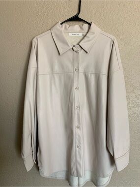 Soft leather Light Beige Button-Front  Shirt Jacket shacket